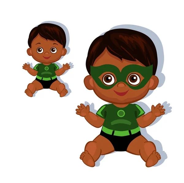 Ilustración lindo bebé niño en el traje de un superhéroe . — Vector de stock