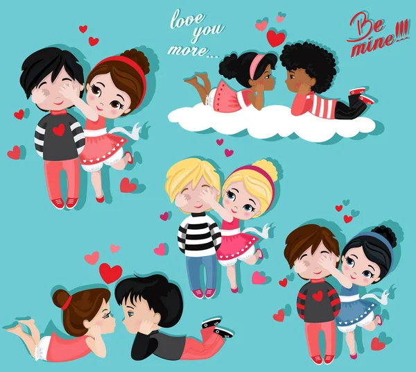 Día de San Valentín. Tarjeta de amor. Colección de parejas enamoradas . — Vector de stock