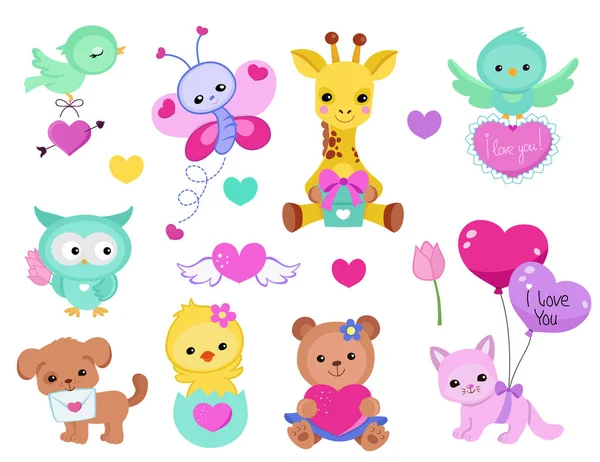 Verzameling van cute cute dieren voor Valentijnsdag, bruiloften, gefeliciteerd, verklaringen van de liefde. — Stockvector
