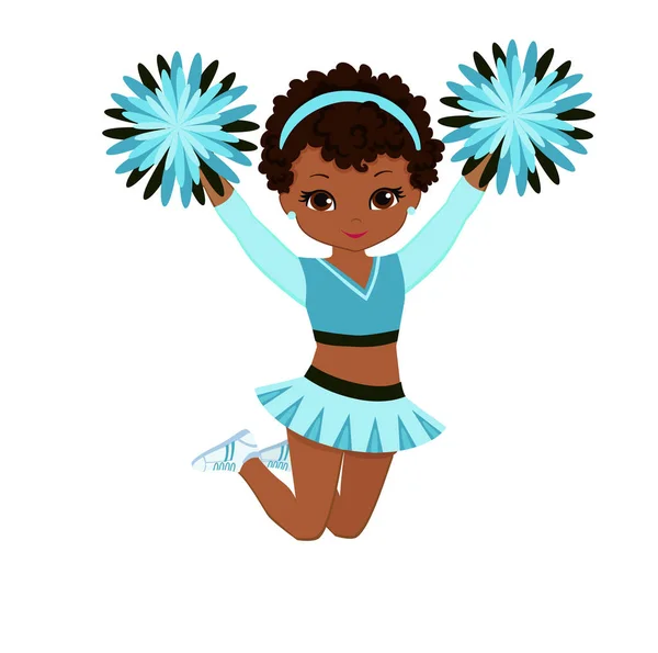 Cheerleader in uniforme turchese con Pom Poms . — Vettoriale Stock