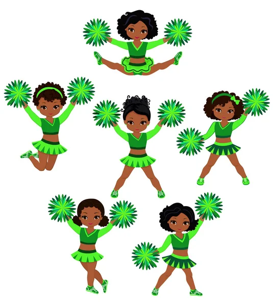 Animadoras equipo de niñas .Cheerleading uniforme vector verde ilustración . — Vector de stock