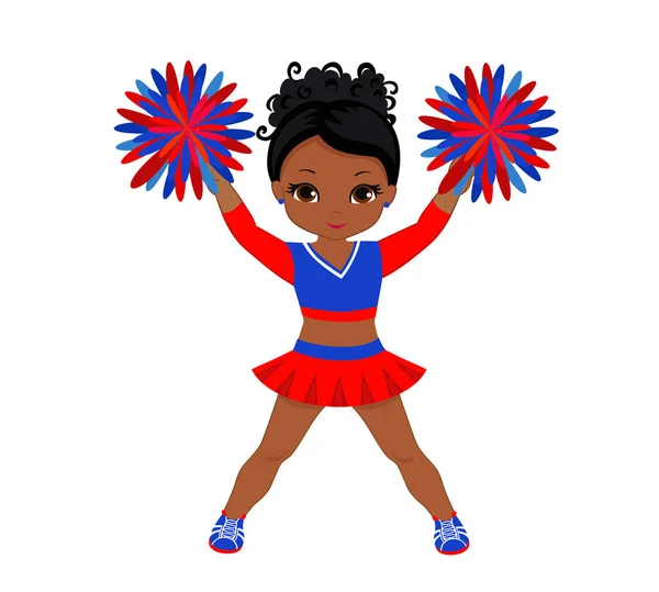 Cheerleader in rood blauw pak met Pom Poms. — Stockvector