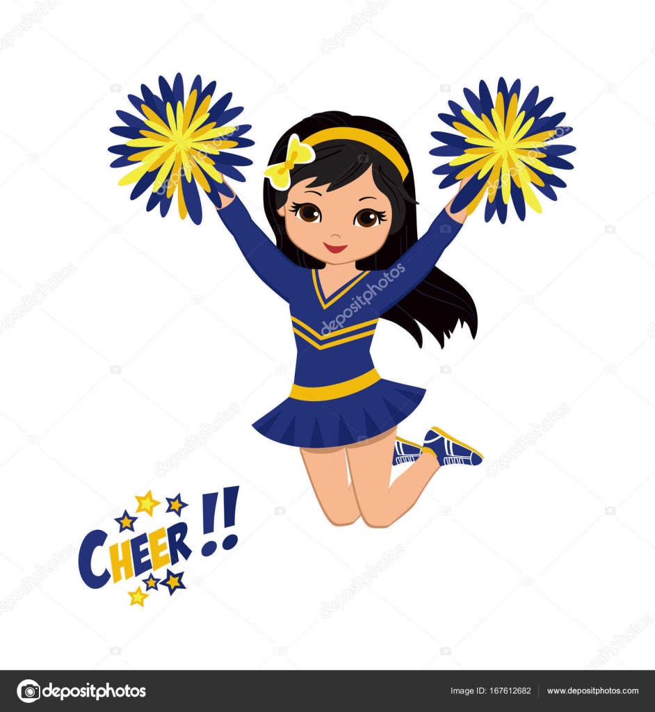Cheerleader in turquoise uniform with pom poms Vector Image
