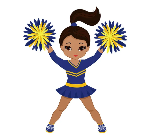 Majorette en uniforme bleu et jaune avec Pom Poms. Illustration vectorielle isolée sur fond blanc . — Image vectorielle