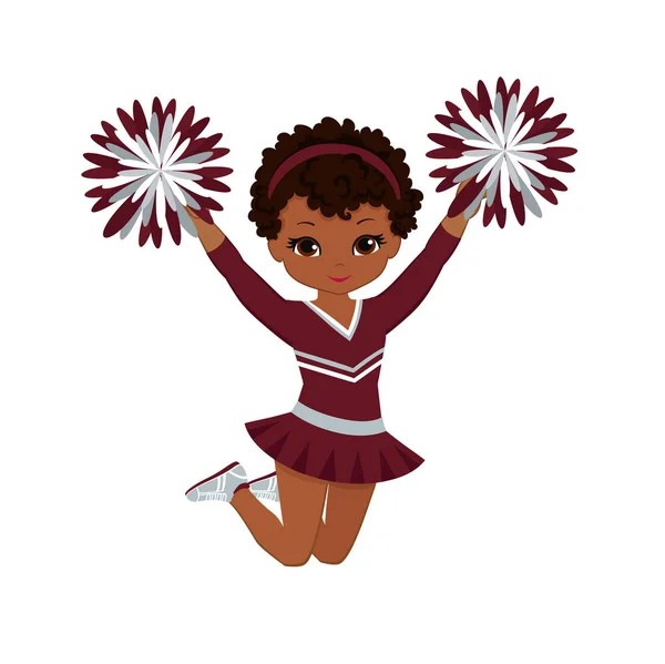 Animadora Uniforme Granate Plateado Con Pom Poms Ilustración Vectorial Aislada — Vector de stock