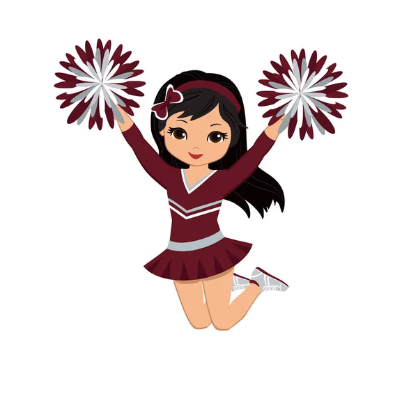 Líder Torcida Maroon Uniforme Prata Com Pom Poms Vector Ilustração —  Vetores de Stock