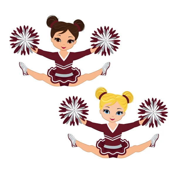 Cheerleader Uniforme Marrone Argento Con Pom Poms Illustrazione Vettoriale Isolata — Vettoriale Stock
