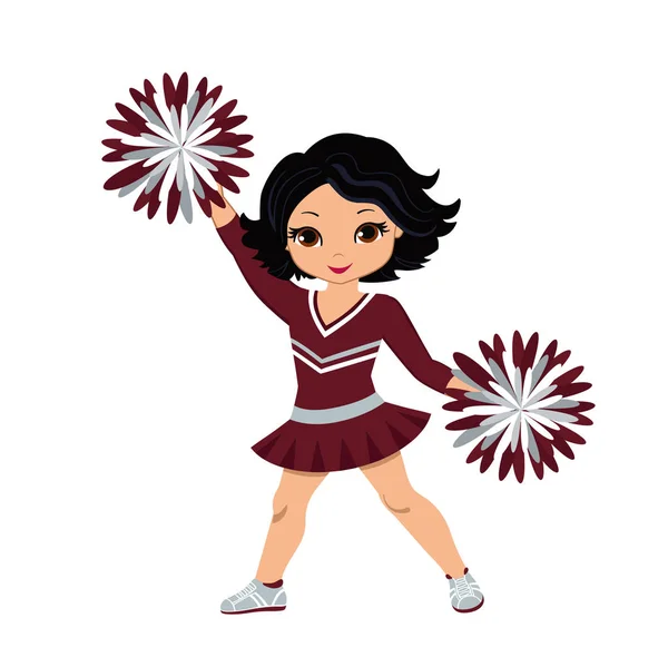 Animadora Uniforme Granate Plateado Con Pom Poms Ilustración Vectorial Aislada — Vector de stock