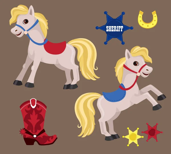 Zwei Pferde Und Cowboy Accessoires — Stockvektor