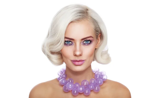 Beauty in lilac necklace — Stock Photo, Image