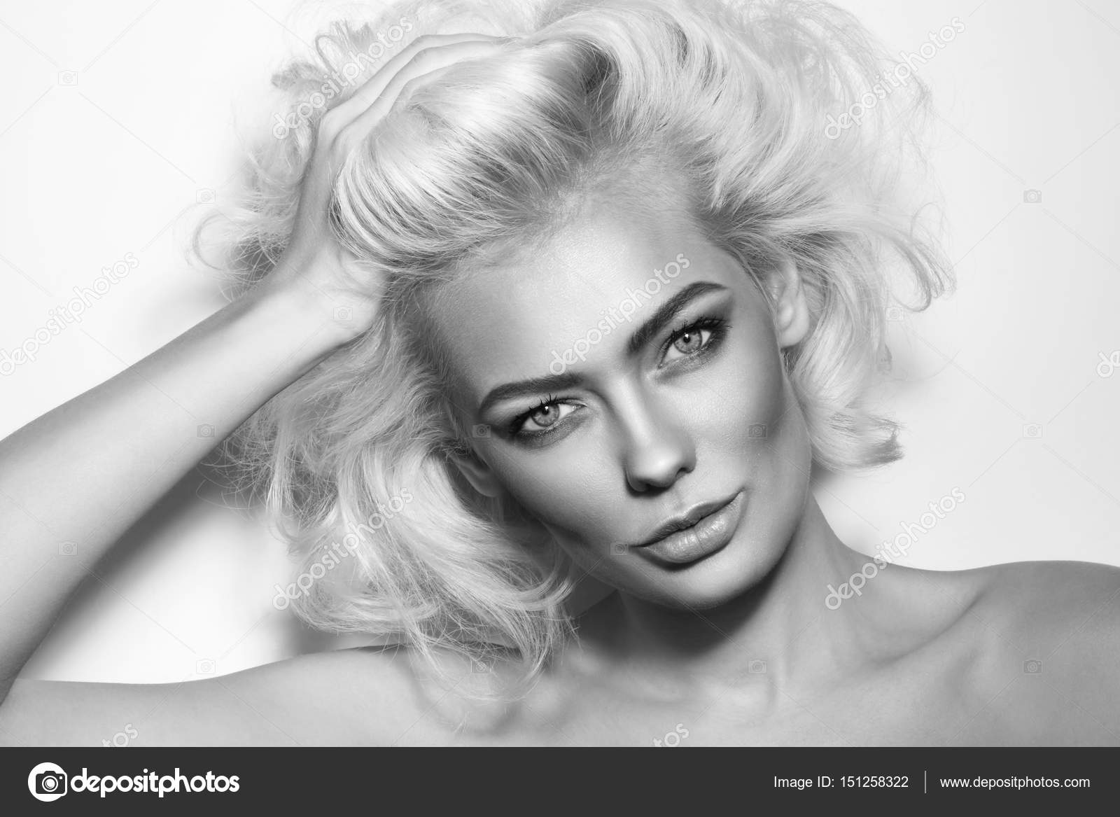 Platinum Blonde Highlights Curly Hair Woman With Messy Platinum