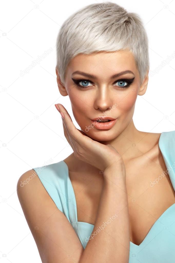 woman with stylish cat eye make-up