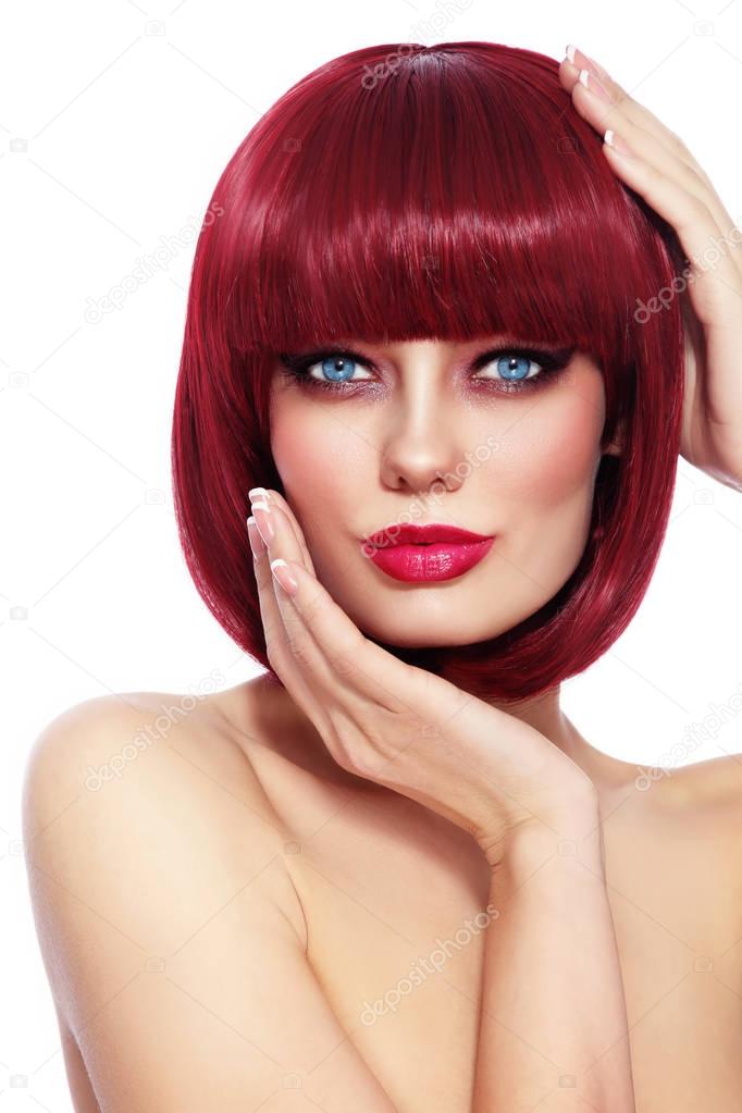 redhead woman with bob haircut 