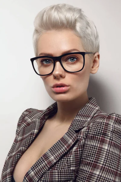 Portrait Young Blond Stylish Woman Glasses — Stock Photo, Image