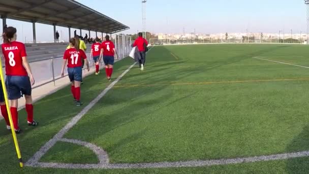 Jogadoras de Futebol Feminino Caminhando para o Campo — Vídeo de Stock