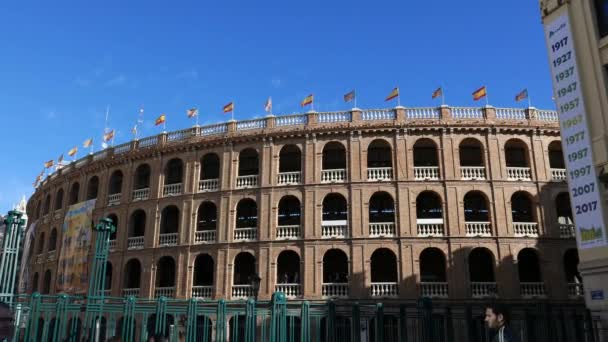 Valencia Spanien Mars 2018 Plaza Toros Tjurfäktningsarenan Valencia Tjurfäktningsarenan Byggd — Stockvideo