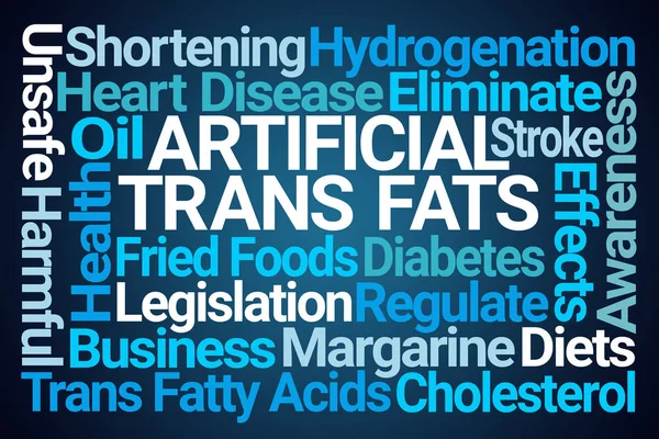 Artificial Trans Fats Word Cloud on Blue Background