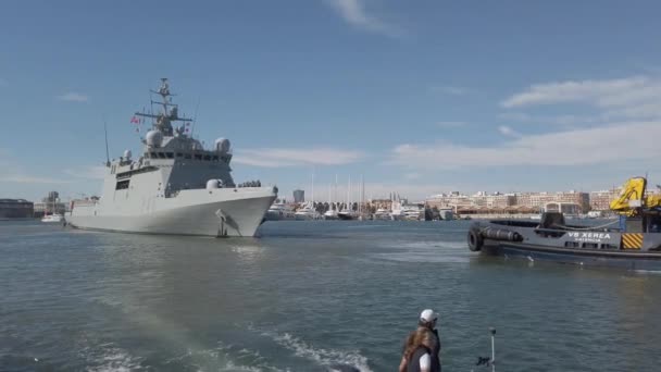 Valencia Spain November 2019 Spanish Offshore Patrol Vessel Audaz Departing Royalty Free Stock Video