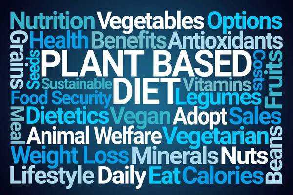Plant Based Diet Word Cloud Blue Background — Stock Photo, Image