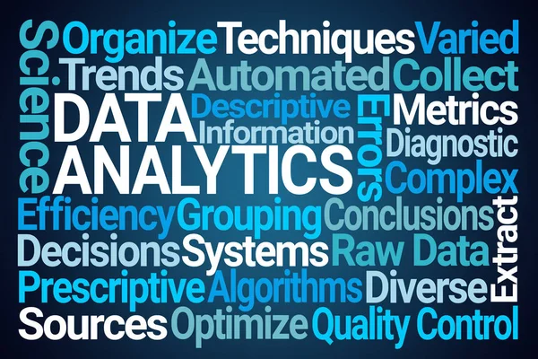 Data Analytics Word Cloud Sur Fond Bleu — Photo