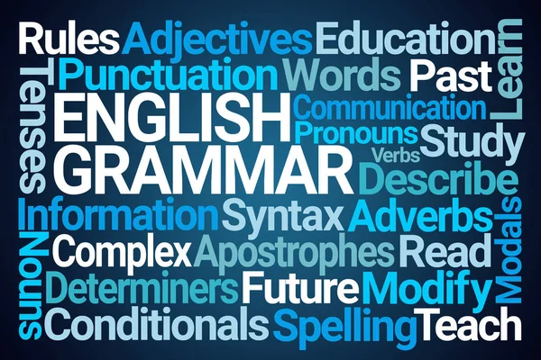 Grammatica Inglese Word Cloud Sfondo Blu — Foto Stock