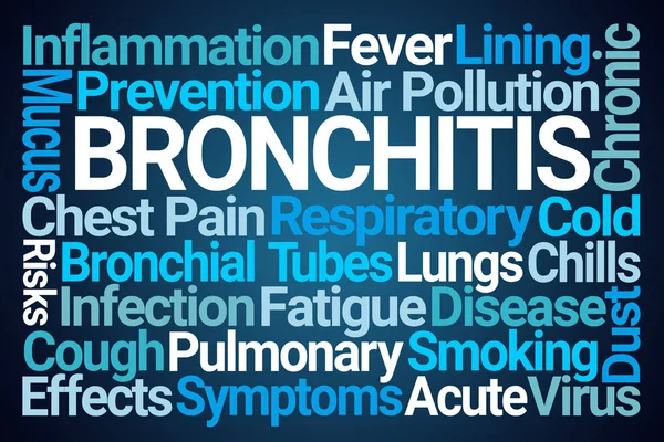 Bronchitis Word Cloud Blauwe Achtergrond — Stockfoto