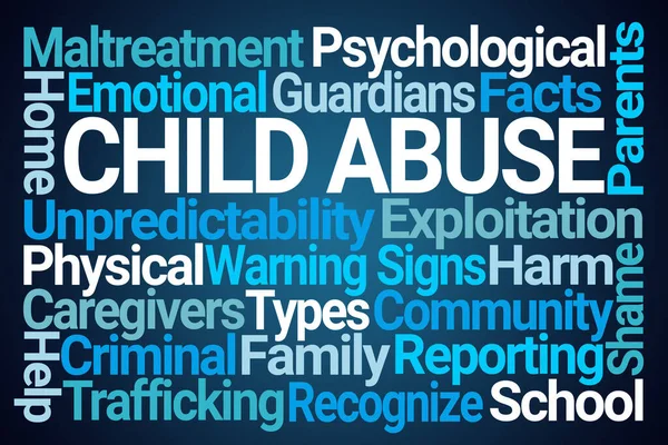 Child Abuse Word Cloud Sur Fond Bleu — Photo