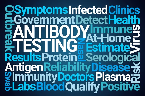 Antibody Testing Word Cloud Blue Background — Stock Photo, Image