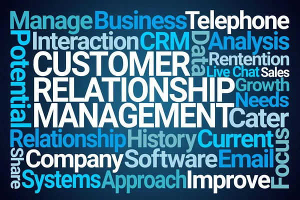 Zarządzanie Relacjami Klientami Crm Word Cloud Niebieskim Tle — Zdjęcie stockowe