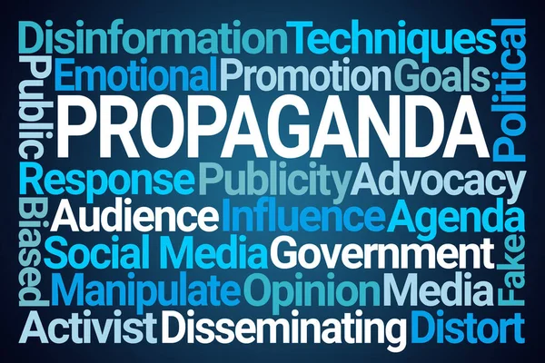 Propaganda Word Cloud Modrém Pozadí — Stock fotografie