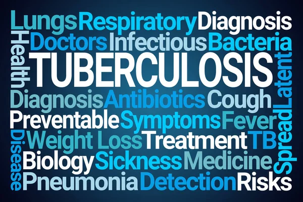 Tuberculose Word Cloud Blauwe Achtergrond — Stockfoto