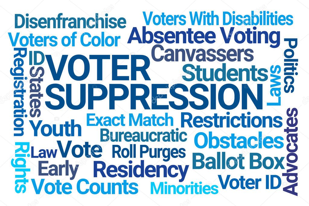 Voter Suppression Word Cloud on White Background