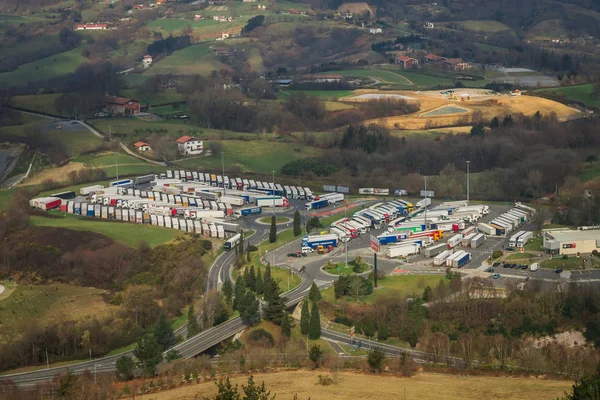 The crowded truck parking in Spain