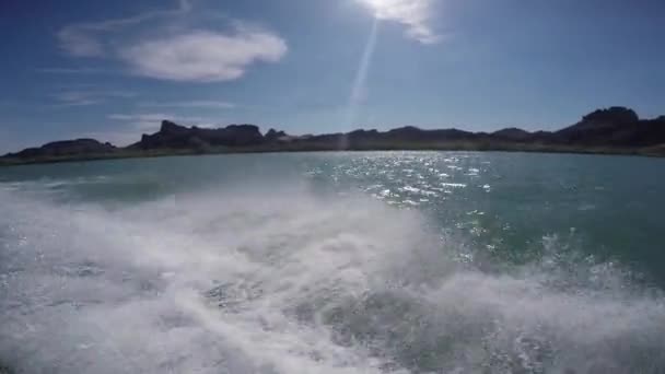 Uitzicht vanaf speedboot op rivier — Stockvideo