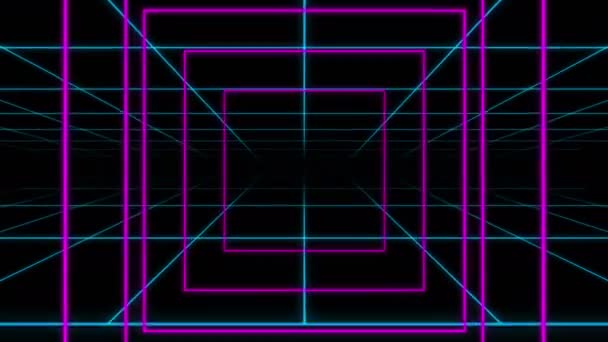ネオン グリッドの正方形ループ背景 — ストック動画