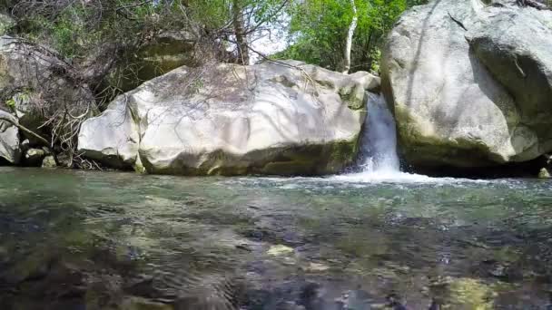 Agua cayendo en un estanque rocoso — Vídeos de Stock