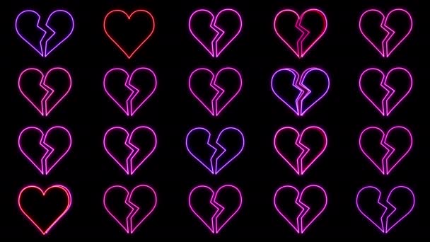 Cuori al neon incandescenti — Video Stock