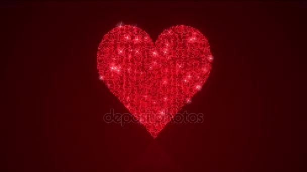 Laço de fundo reflexivo do coração vermelho espumante com fosco — Vídeo de Stock