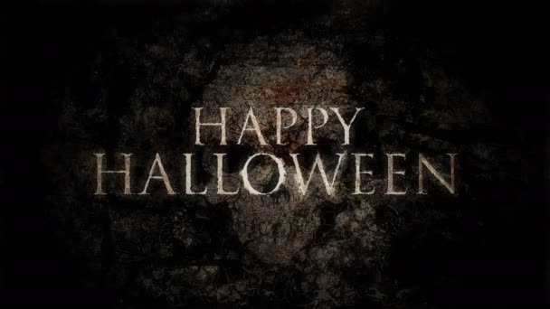 Kryptiska animerade Vintage Happy Halloween tecken över skallen bakgrund Loop — Stockvideo