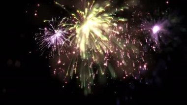 Çok renkli ufuk parlak havai fişek ile açığa vurmak, döngü ve mat