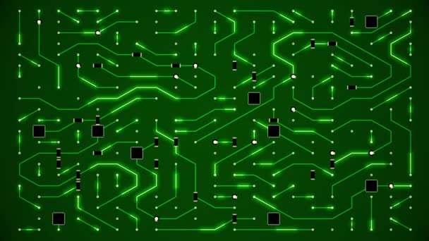 Green Circuit Animation Motherboard Loop — Stock Video