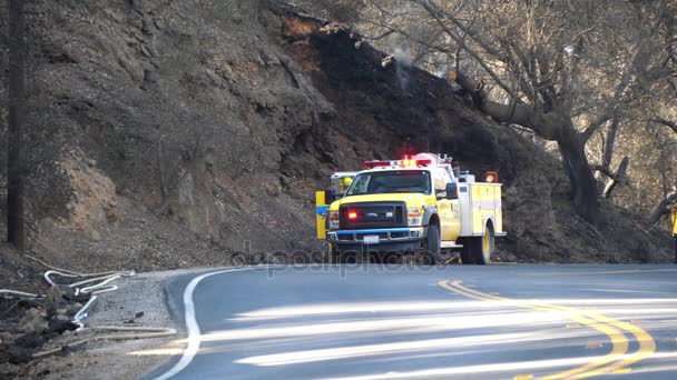 Ojai Kalifornien Januari 2018 Ventura County Brandbil Parkerad Som Besättningar — Stockvideo