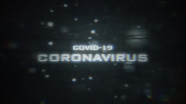 Covid Coronavirus Digitális Kijelzője Részecskékkel Csillogástorzítással — Stock videók