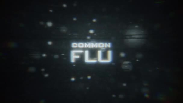 Digital Visning Common Flu Med Partiklar Och Glittrande Distorsion — Stockvideo