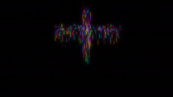 Izolovaný Padající Barevný Světelný Pruh Svatý Kříž Odhalit — Stock video