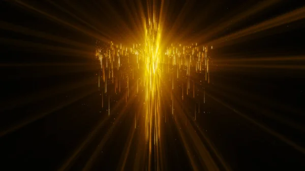 Abstrakt Gyllene Glödande Ljusstrimma Partikel Det Heliga Korset Över Svart — Stockfoto