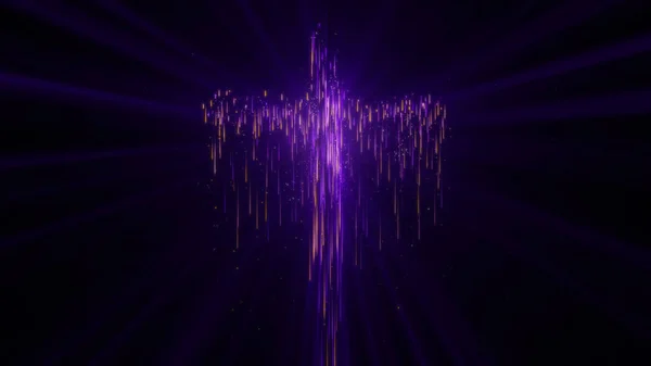 黒い背景の上の聖十字架の深い紫色の輝く光の縞の粒子 — ストック写真