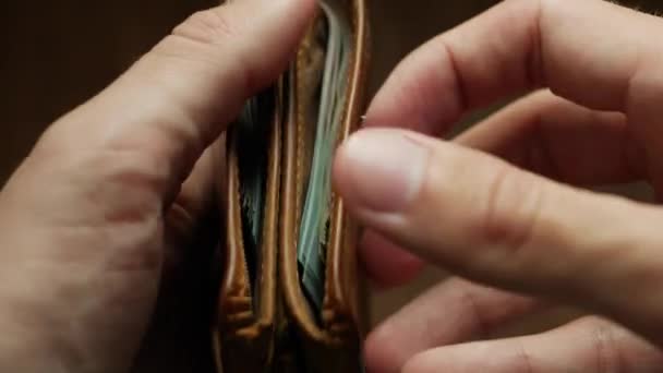 Λεφτά στο πορτοφόλι. Ο άνθρωπος μετράει βιετναμέζικα χαρτονομίσματα. - Πολλά μετρητά. Οικονομική έννοια. Κοντινό πλάνο. 4ια — Αρχείο Βίντεο