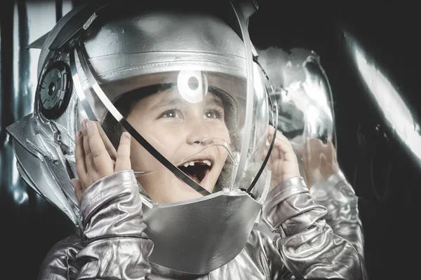 Boy playing to be an astronaut — Stock Photo, Image