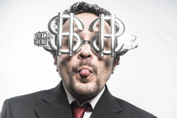 Бізнесмен з окулярами у формі долара — стокове фото